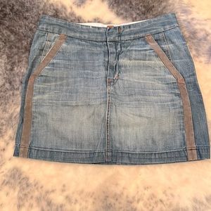 Seven For All Mankind blue denim miniskirt w/ brown corduroy detail, size 26